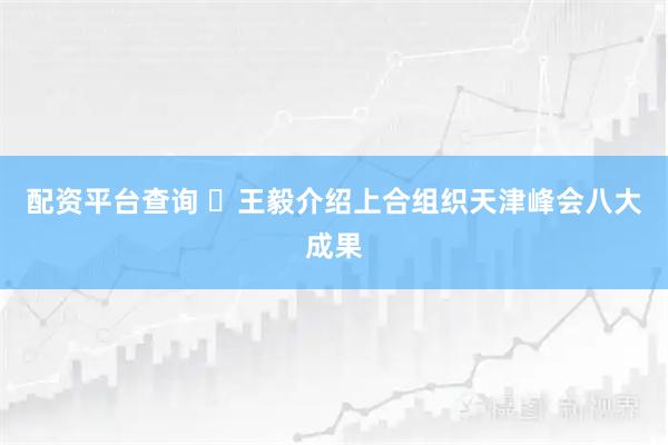 配资平台查询 ​王毅介绍上合组织天津峰会八大成果