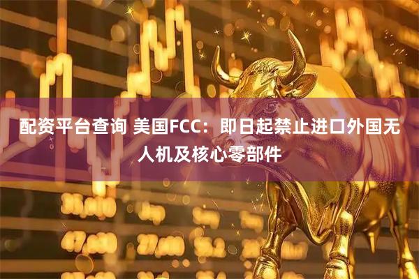 配资平台查询 美国FCC：即日起禁止进口外国无人机及核心零部件